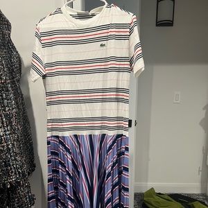 Lacoste White Striped Maxi Dress with Blue Paneled Skirt